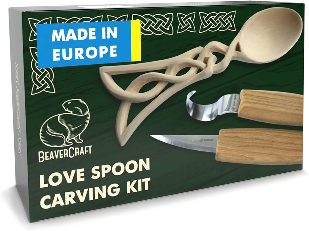 Wood Spoon Carving Kit for Beginners DIY04 - Whittling Set Includes Spoon Carving Tools, Sloyd Whittling Knife Hook Knife, Basswood Blank - Woodworking Hobby Kit for Adults & Kids